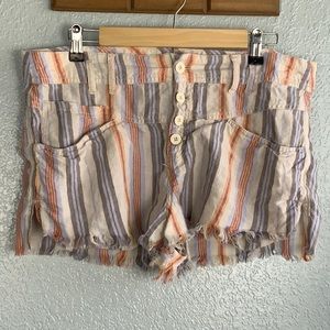 Free People Sz 12 Striped Button-Fly Fray Shorts